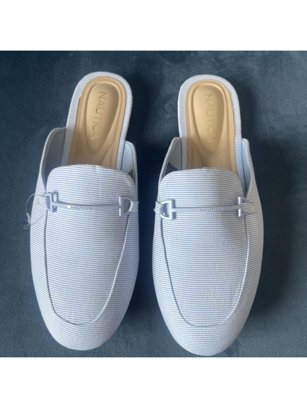 NEW Nautica Labella4 Blue White Stripe Loafer Mules Women 6.5 Flat Bit Slides